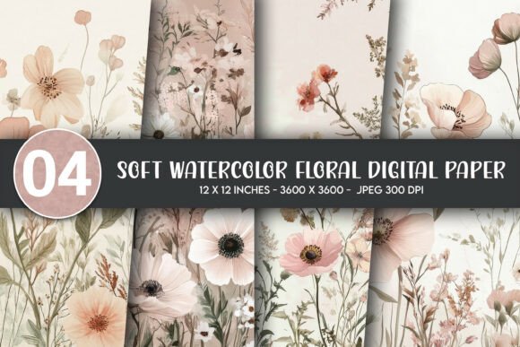 Download Soft Watercolor Floral Digital Paper - Soft watercolor Collection