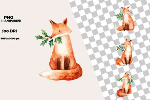 Download Cute Watercolor Fox Christmas Clipart - Premium Bundle