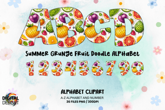 Download Summer Grunge Fruit Doodle Alphabet - Premium Bundle